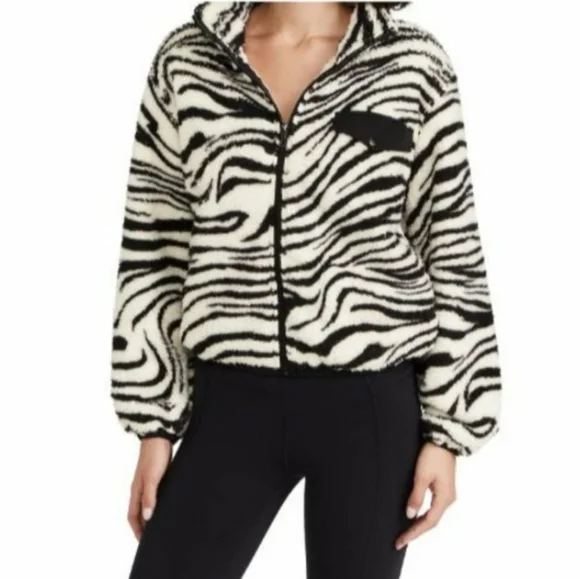 Revolve x Plush NWT Sherpa Collared Zip Up Zebra Print Jacket size medium